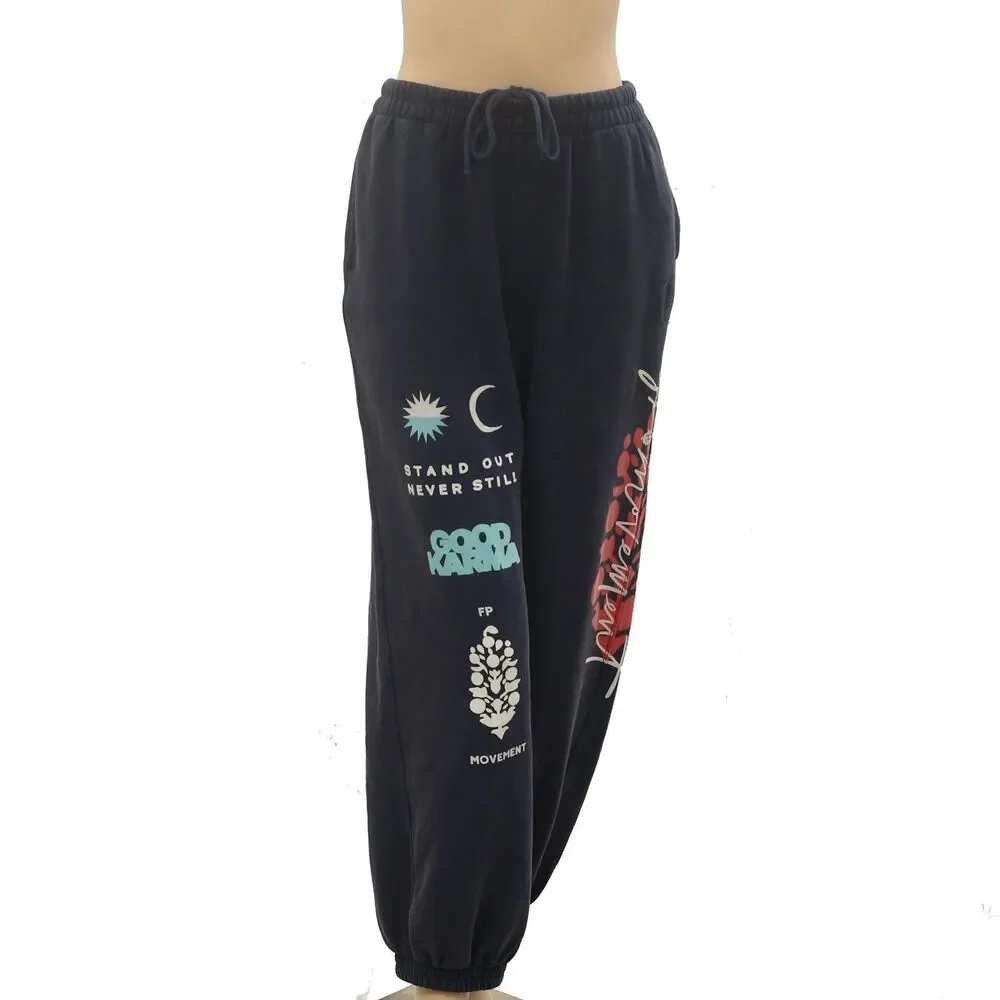 Free People FP Movement All Star Graphic Print Pants Smocked Mid-Rise L 288282