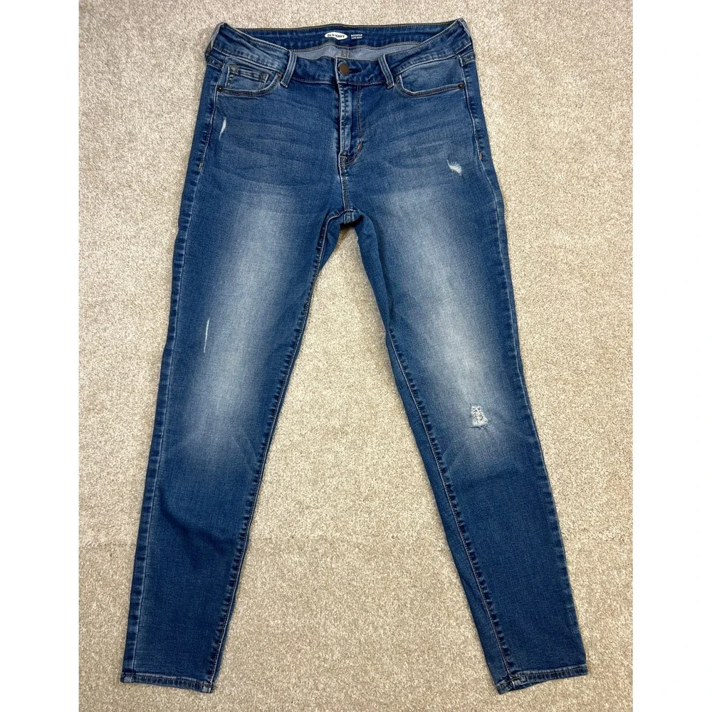 Old Navy Rockstar Super Skinny Blue Denim Distressed Jeans Women's Size 8‎