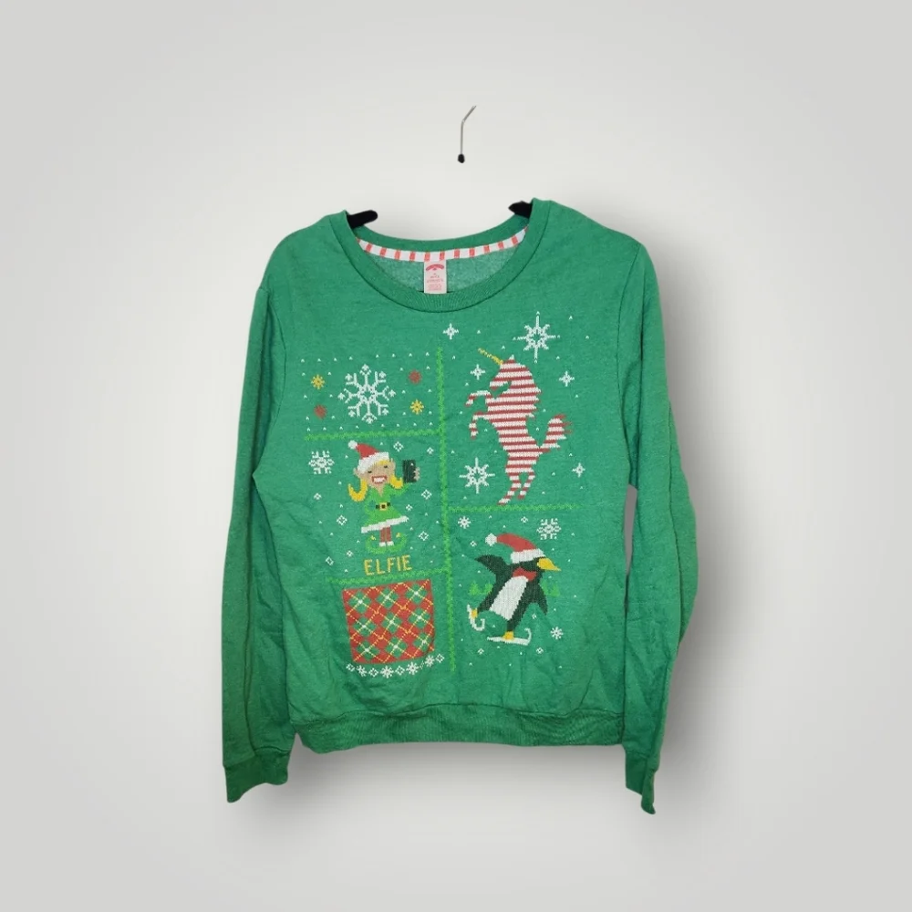 Holiday time Green Elfie Christmas Sweater ugly sweater size M 8 10