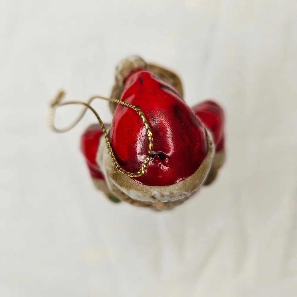 Vtg 1992‎ Santa Claus Ceramic Christmas Ornament Toy Sack Skies 4.5