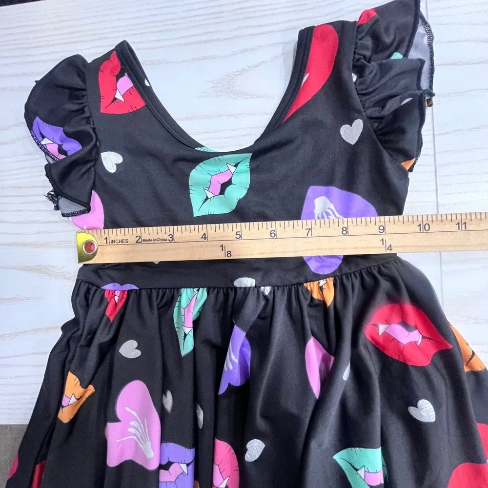 Dot Dot Smile‎ Dress Kids 2T Black Vampire Lips Hearts Flutter Sleeve Foil Print