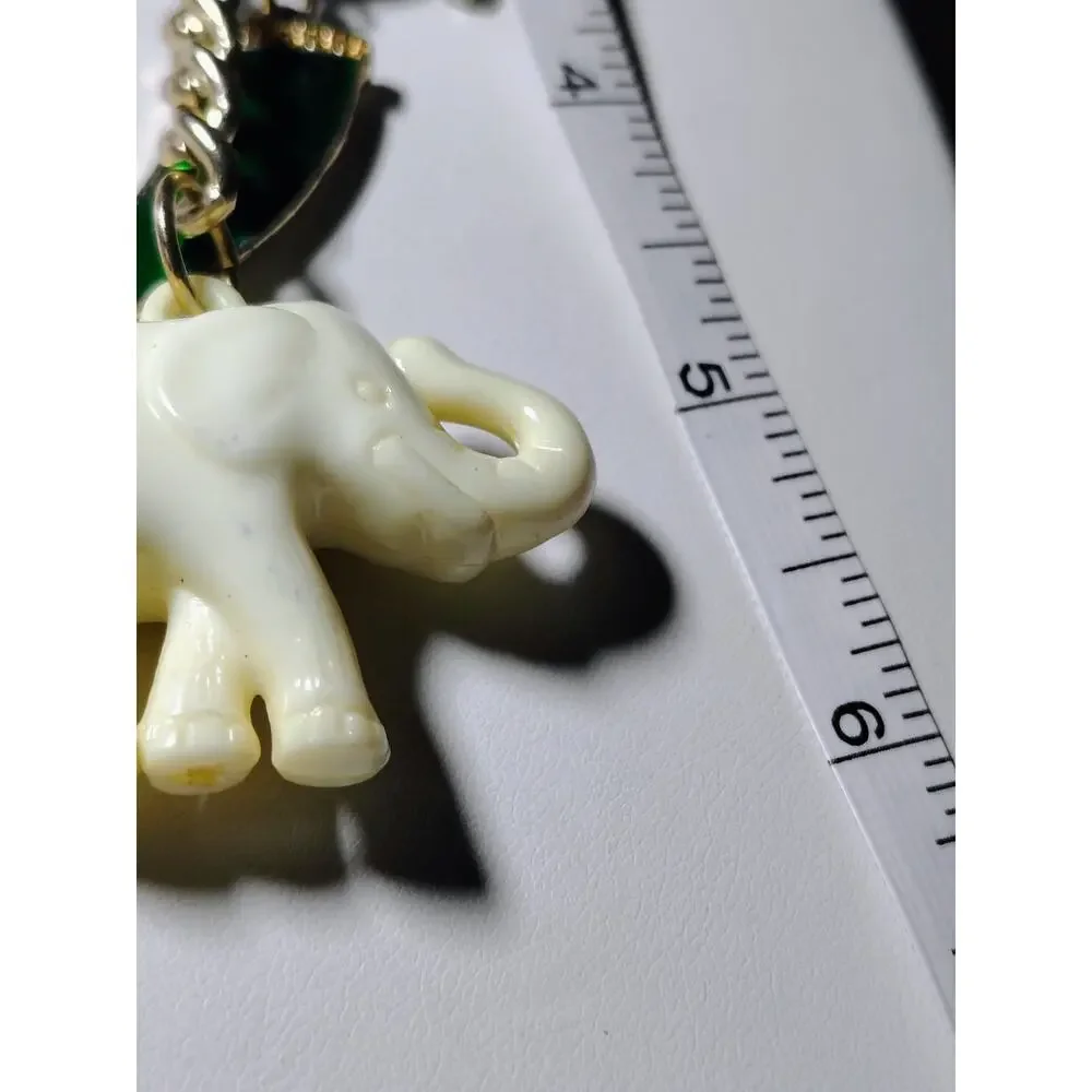VCLM Gold Tone Charm Necklace Elephant Clover Horseshoe Boho Statement
