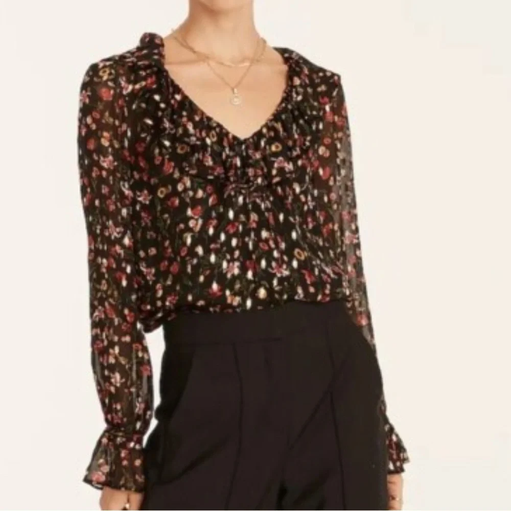 J.Crew Ruffleneck Top in Midnight Vintage Floral XS