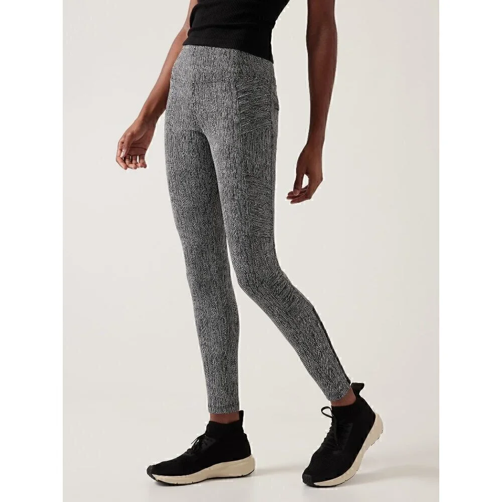 Athleta DELANCEY Textured MOTO TIGHTS Black Printed Leggings XS
