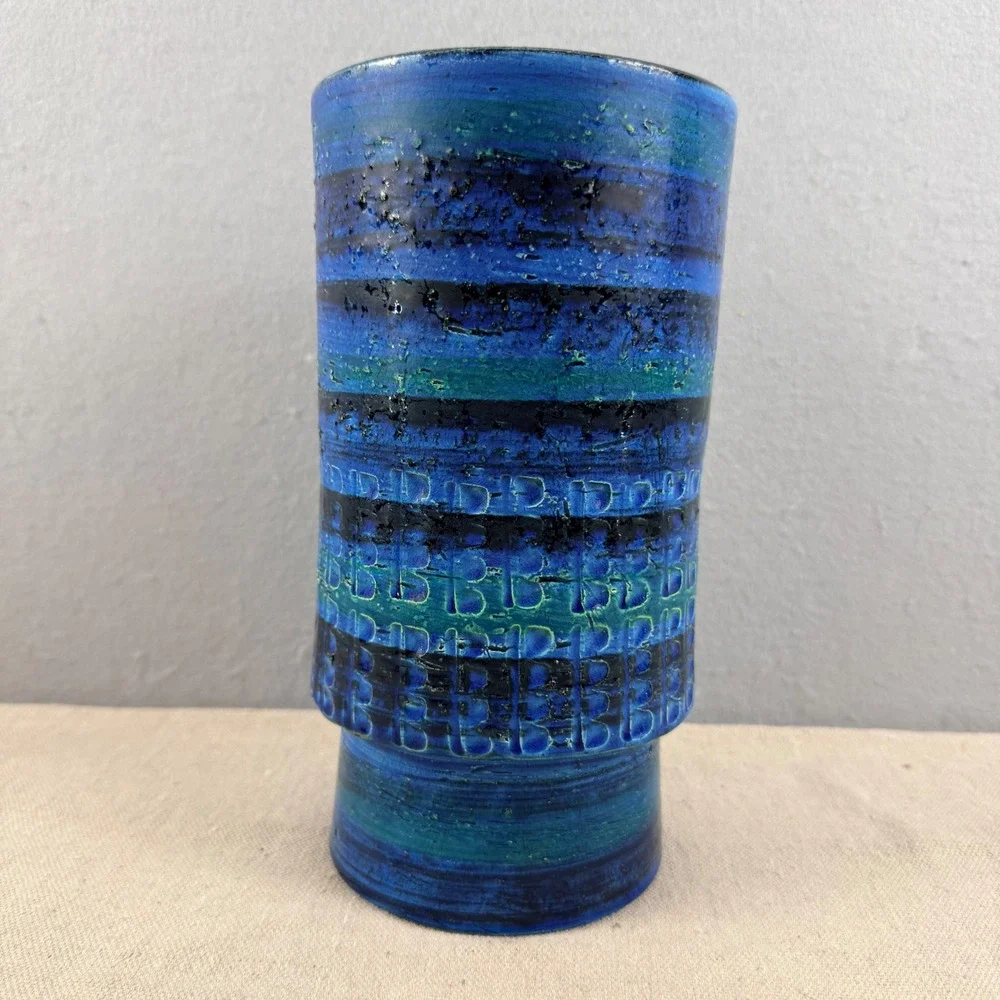 Vintage Bitossi‎ Rimini Blue Vase Aldo Londi Italy MCM Art Pottery 9.5
