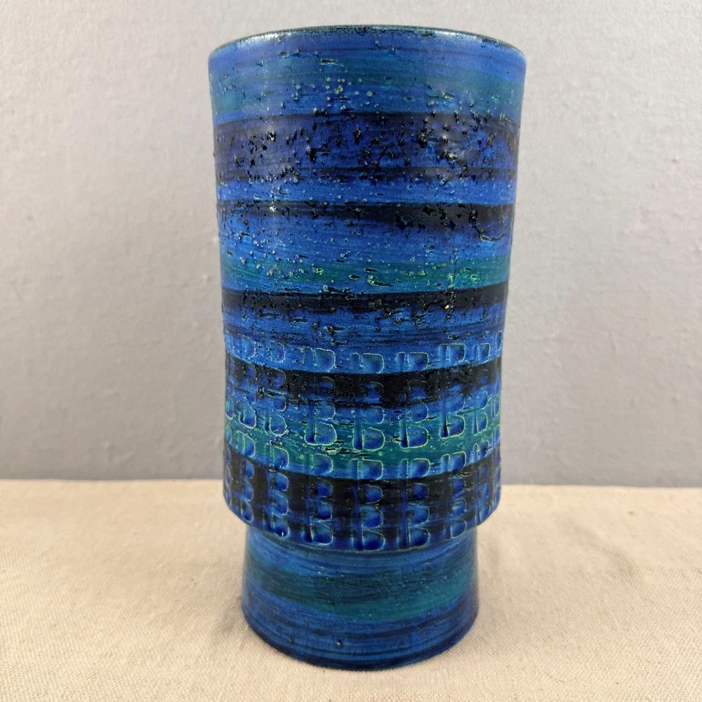 Vintage Bitossi‎ Rimini Blue Vase Aldo Londi Italy MCM Art Pottery 9.5