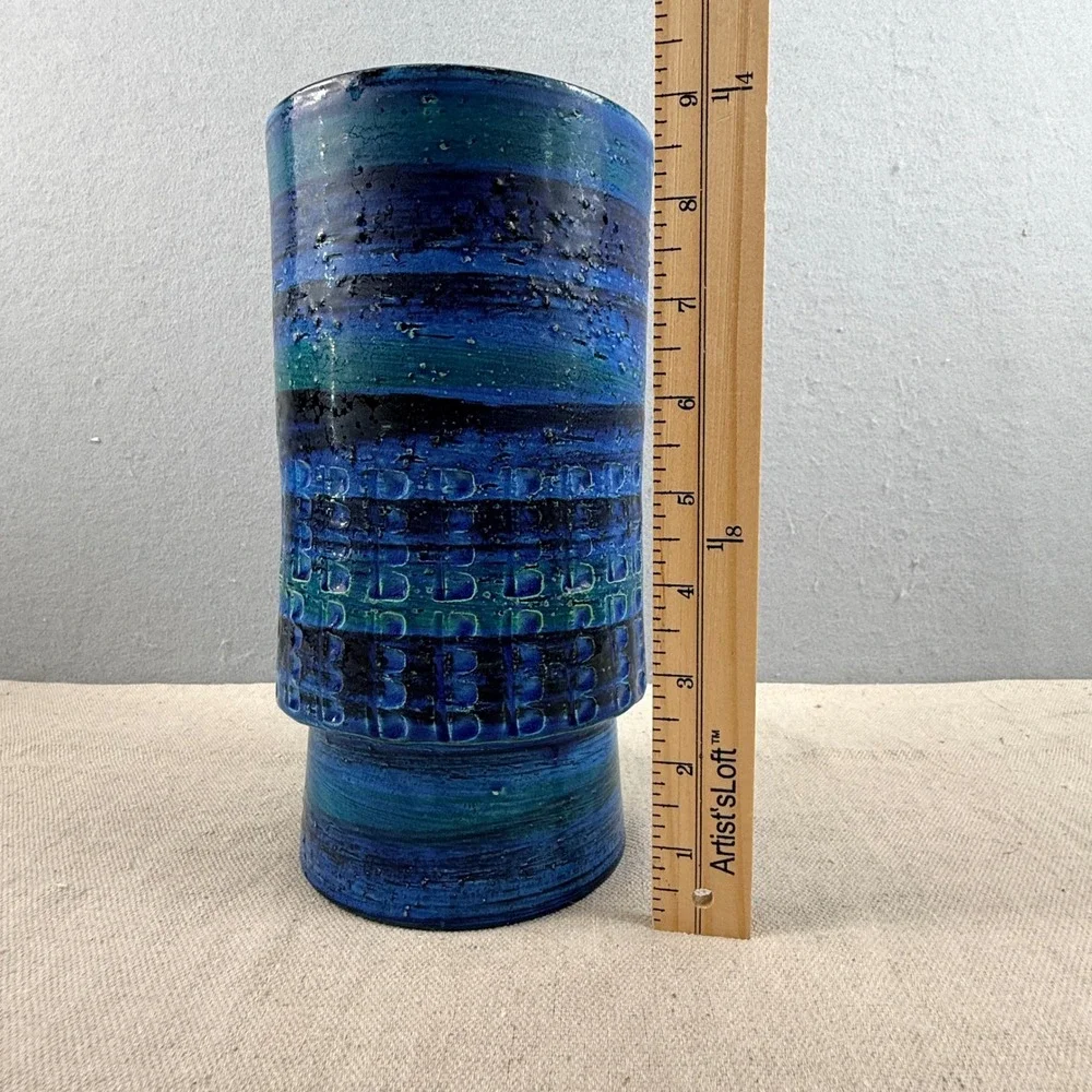 Vintage Bitossi‎ Rimini Blue Vase Aldo Londi Italy MCM Art Pottery 9.5
