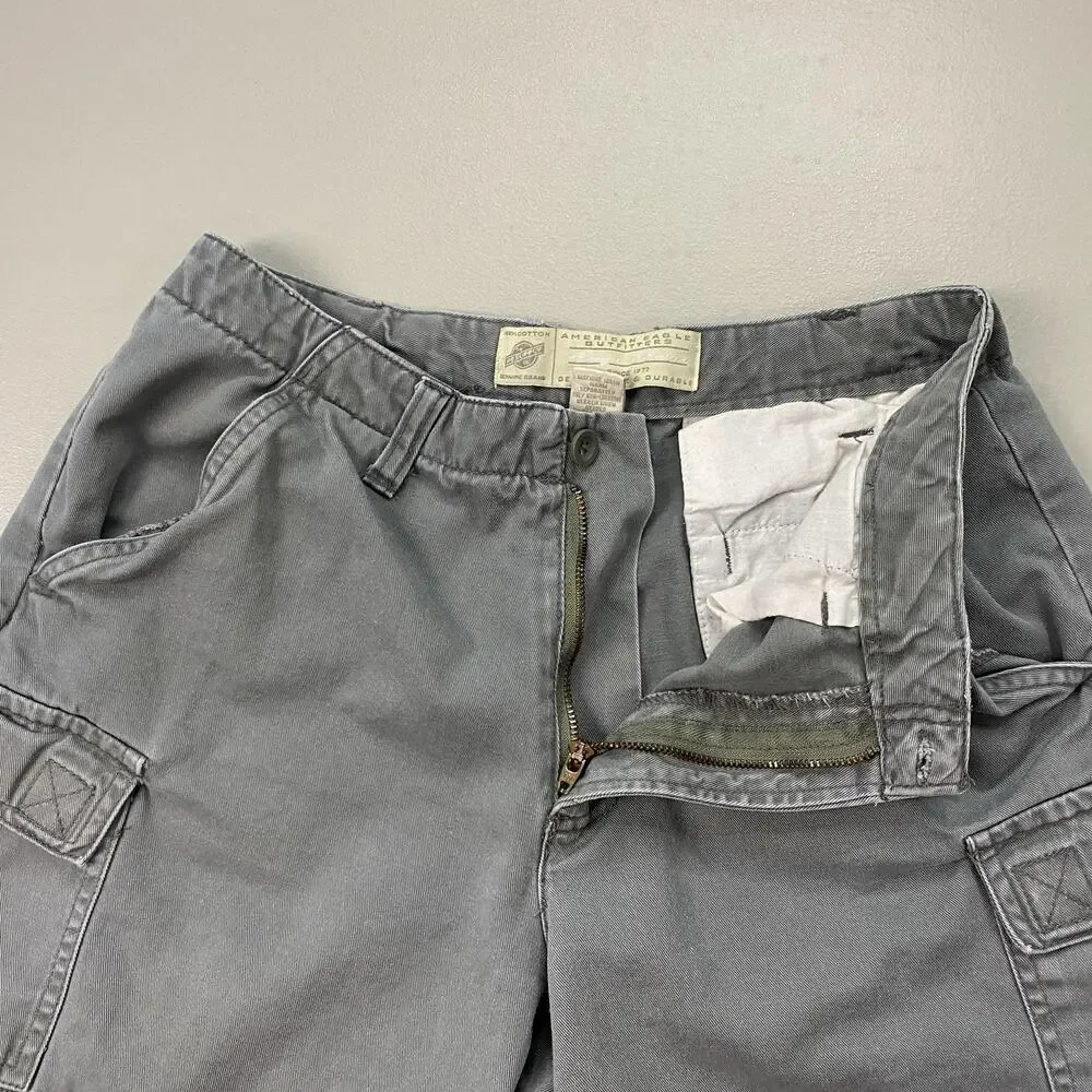 Vintage American Eagle Cargo Shorts Womens 4 Gray Canvas 90s Y2K Grunge 27x6