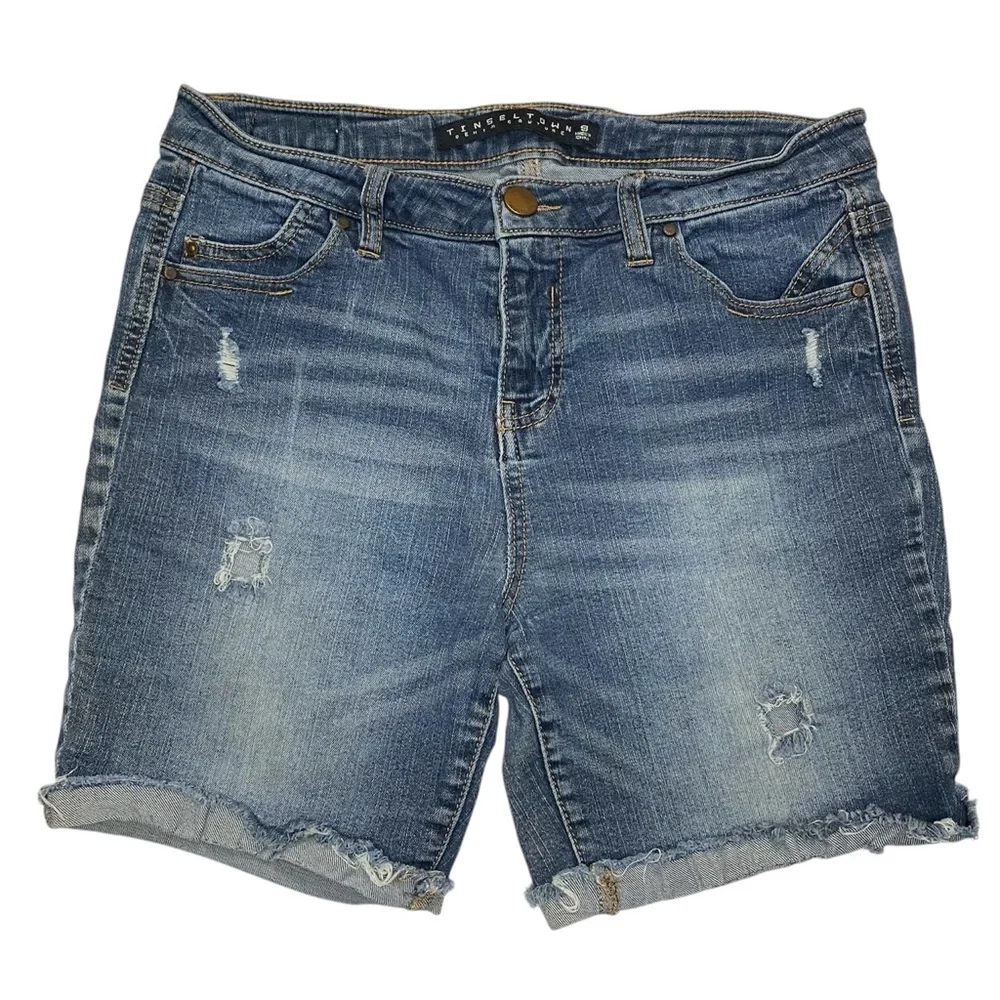 Tinseltown Distressed High Waist‎ Cuffed Denim Shorts Sz 9