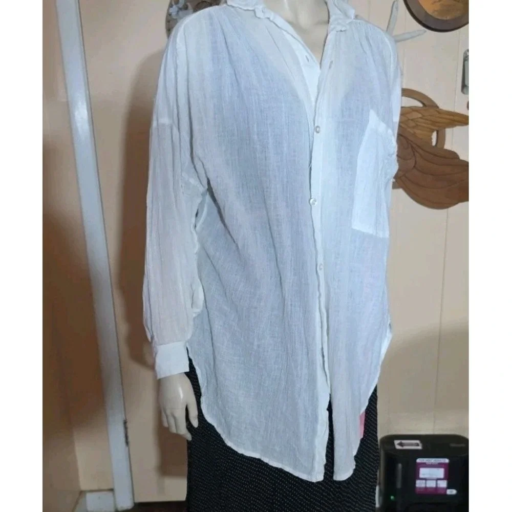 Dotti Women's Button Down Swim Cover Sz Med White Gauze Button Down Front Pocket