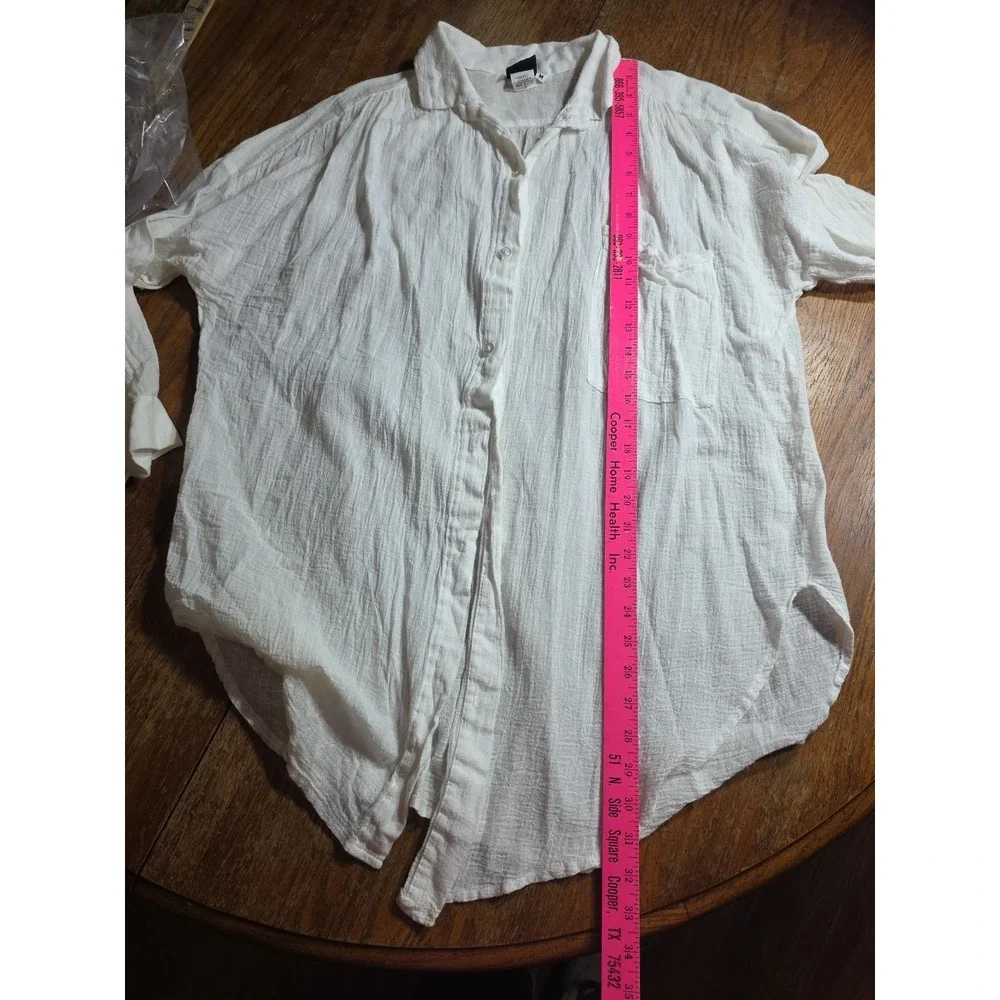 Dotti Women's Button Down Swim Cover Sz Med White Gauze Button Down Front Pocket