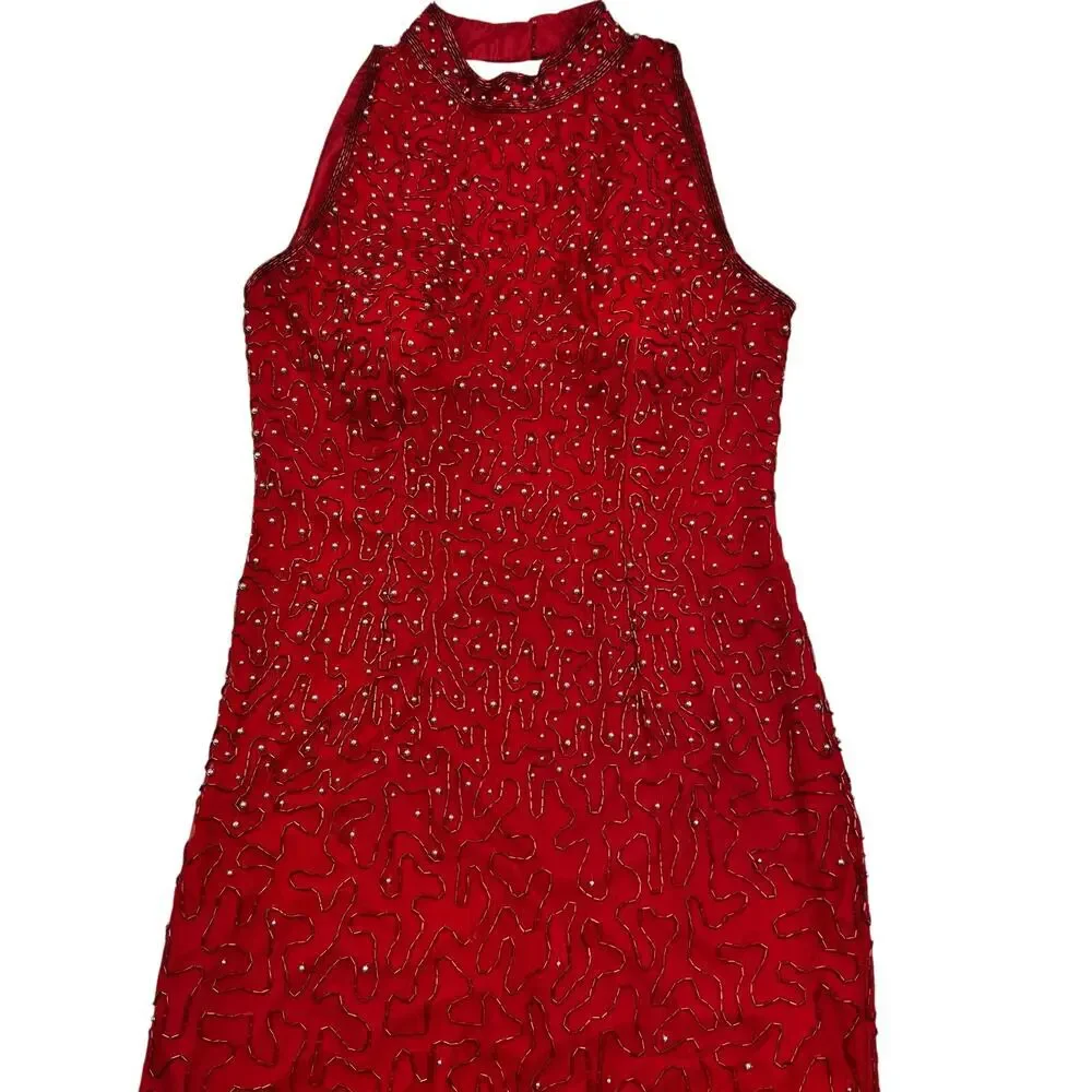 Pappel Boutique Evening Vintage Silk Long Formal Beaded Gown Women's Size 6