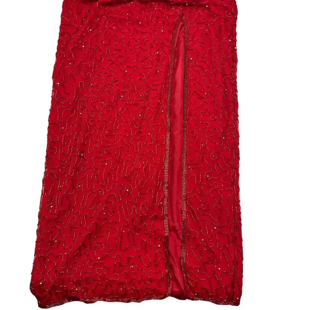 Pappel Boutique Evening Vintage Silk Long Formal Beaded Gown Women's Size 6