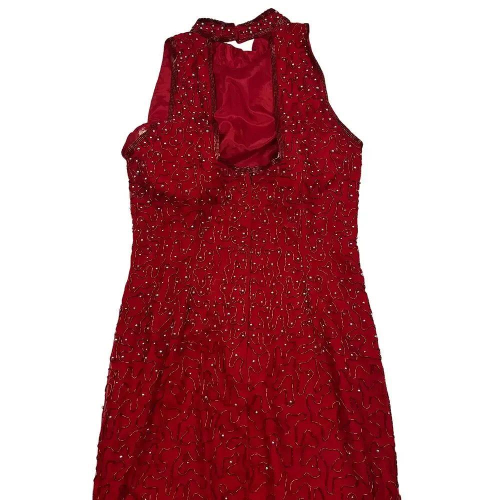 Pappel Boutique Evening Vintage Silk Long Formal Beaded Gown Women's Size 6