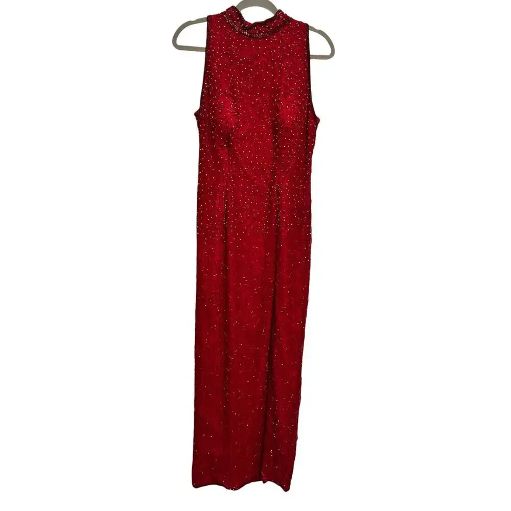 Pappel Boutique Evening Vintage Silk Long Formal Beaded Gown Women's Size 6