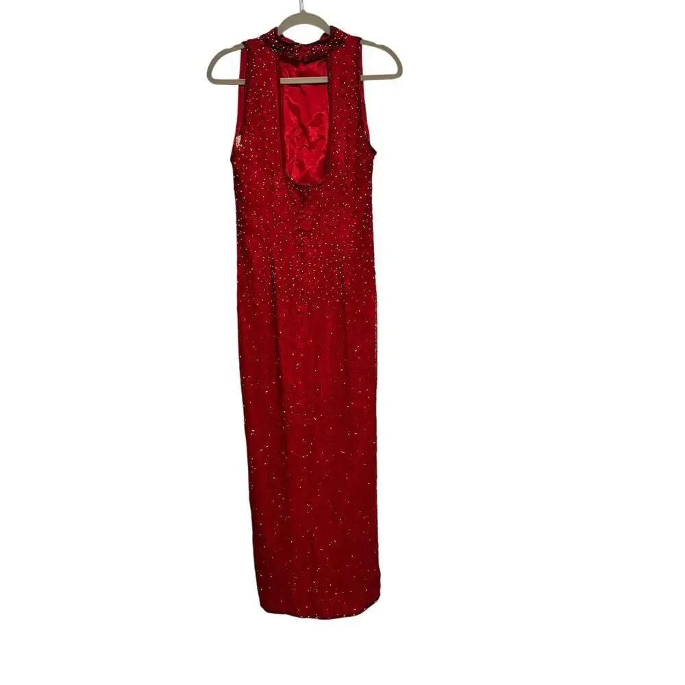 Pappel Boutique Evening Vintage Silk Long Formal Beaded Gown Women's Size 6