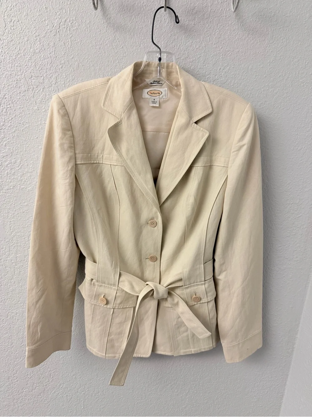 Talbots Cream Italian Blend Tie-Waist Blazer Size 6