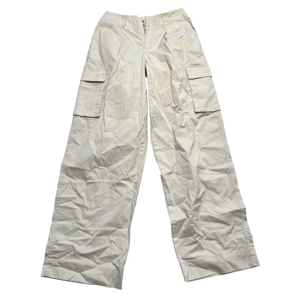 A New Day Pants Womens 6R Cream Wide‎ Leg High Rise Cargo Stretch Zip Fly Casual