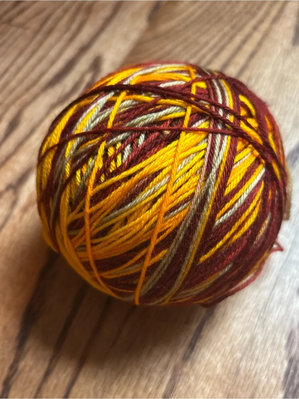 Yarn Fingering Weight Sock 105g Red Gold Tan Wool Blend Knit Hand Dyed Indie