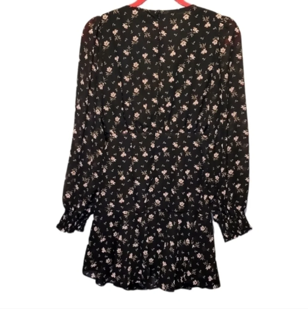 Farrow‎ Black Lined Floral Cocktail Ruching Mini Dress Small NWOT