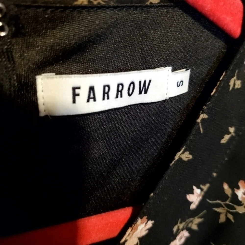 Farrow‎ Black Lined Floral Cocktail Ruching Mini Dress Small NWOT