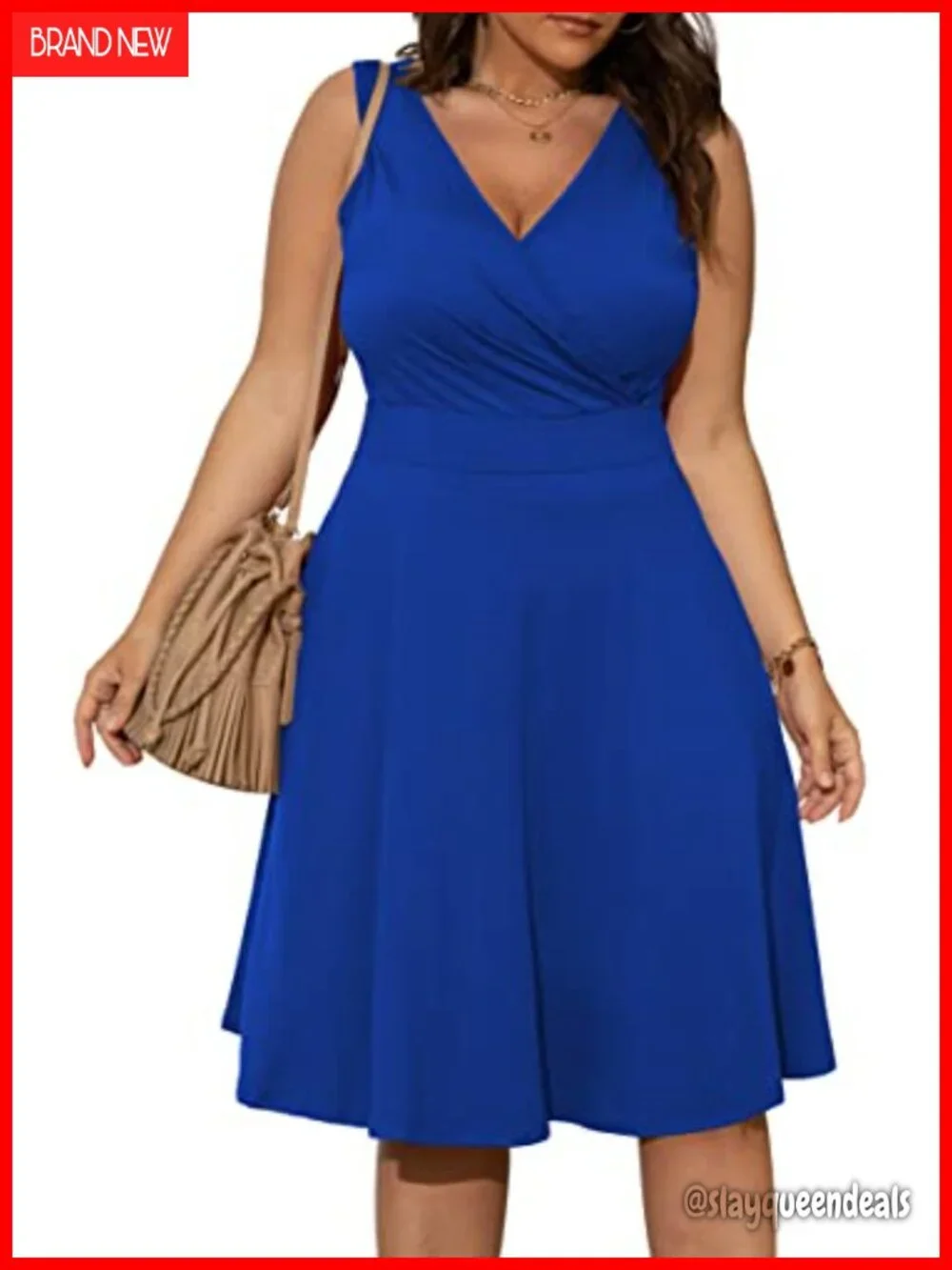 Plus Size Sleeveless Wrap V-Neck Sundress with Pockets