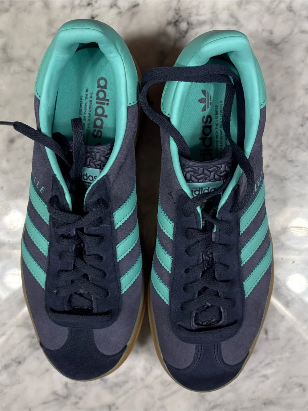 NWOB Adidas Gazelle Bold Women’s Size 7.5 Sneakers Navy Mint Gum Platform Shoe