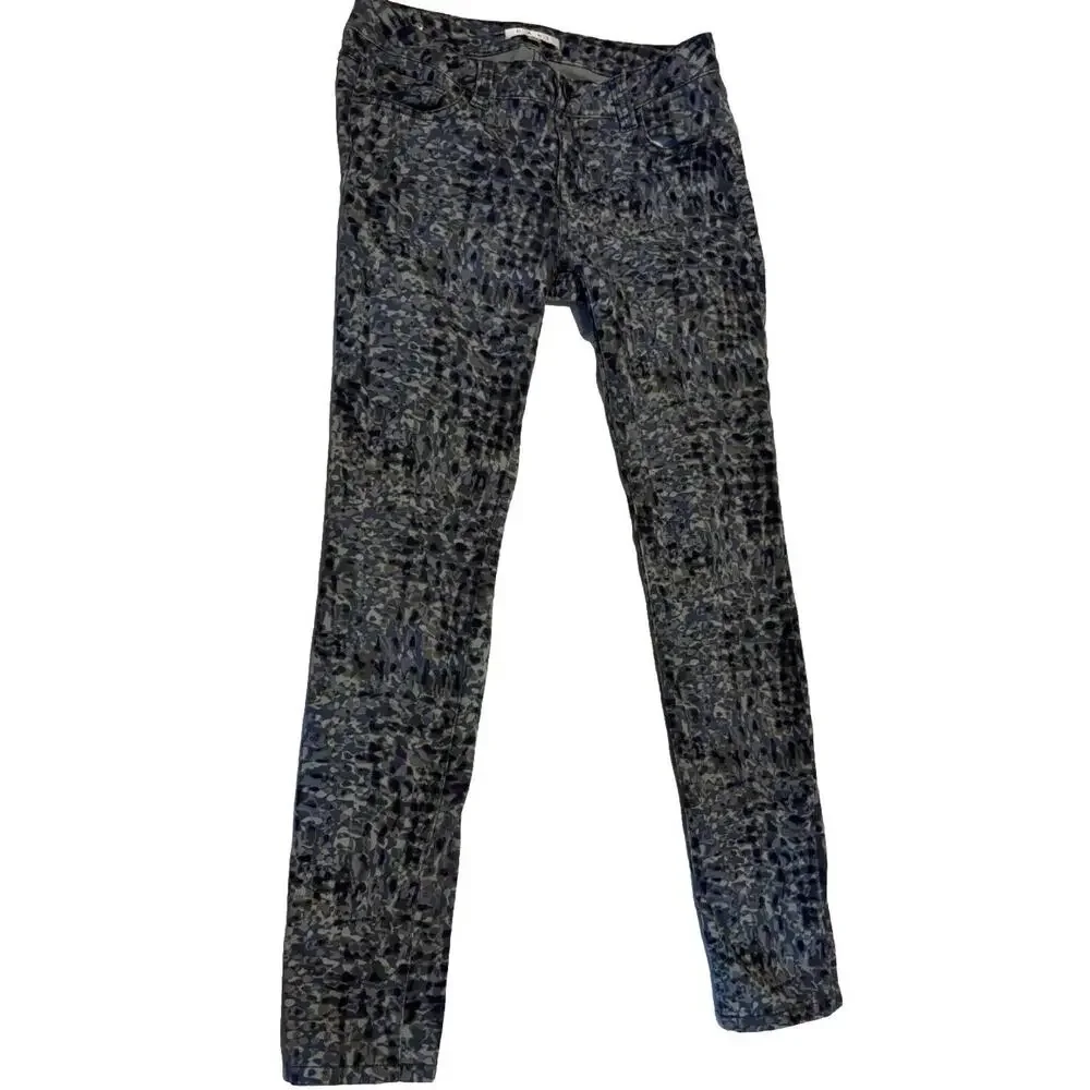 Cabi 604 Skinny Jeans Grey‎ Olive Green Abstract Print Stretch Pants Womens 4