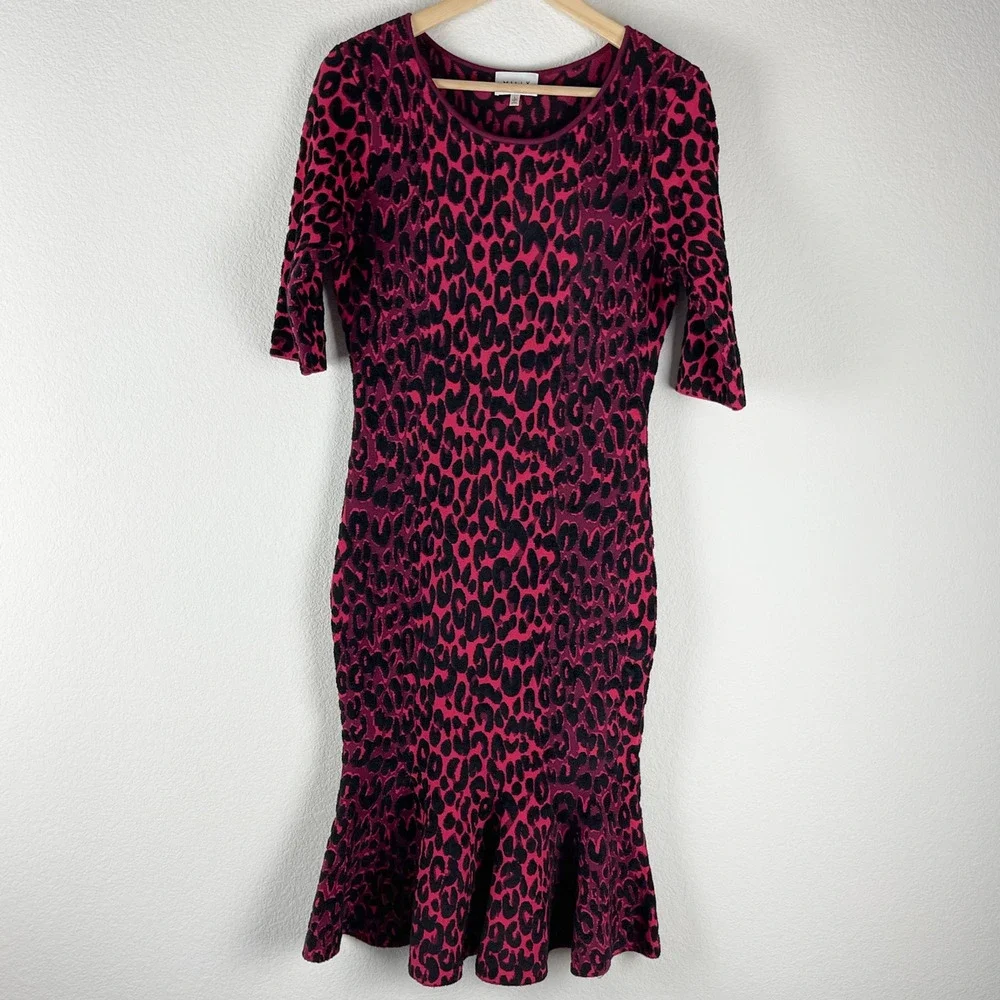 Milly Cheetah Brocade Dress Womens Large Textured Mermaid Flounce‎ Glam Volup