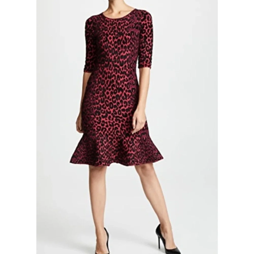 Milly Cheetah Brocade Dress Womens Large Textured Mermaid Flounce‎ Glam Volup