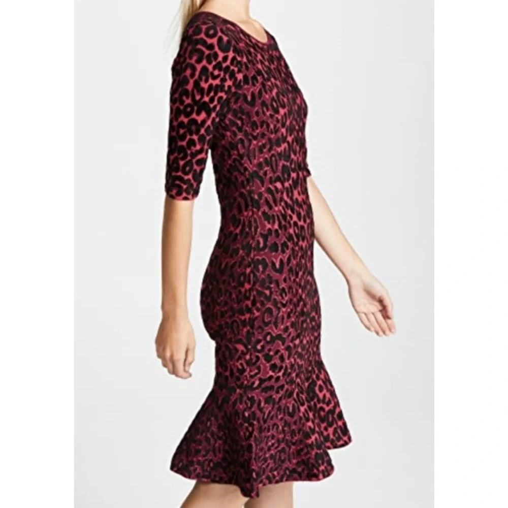 Milly Cheetah Brocade Dress Womens Large Textured Mermaid Flounce‎ Glam Volup