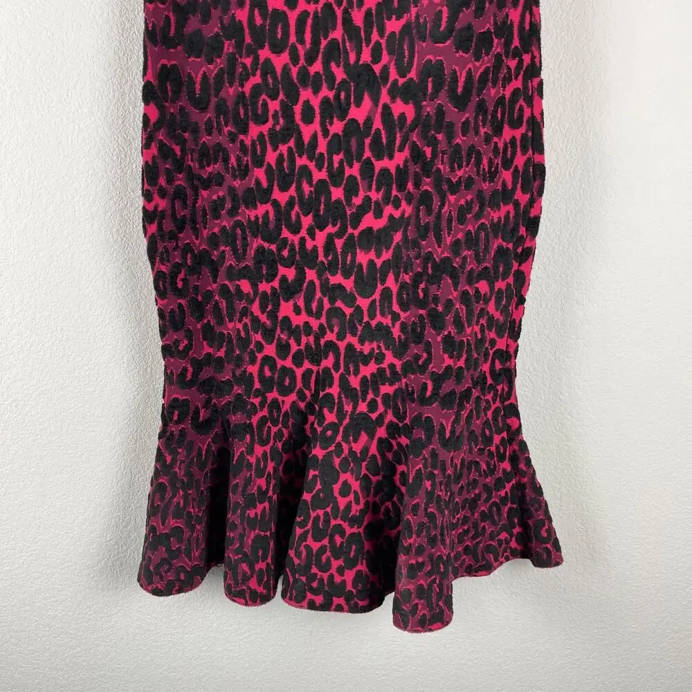 Milly Cheetah Brocade Dress Womens Large Textured Mermaid Flounce‎ Glam Volup