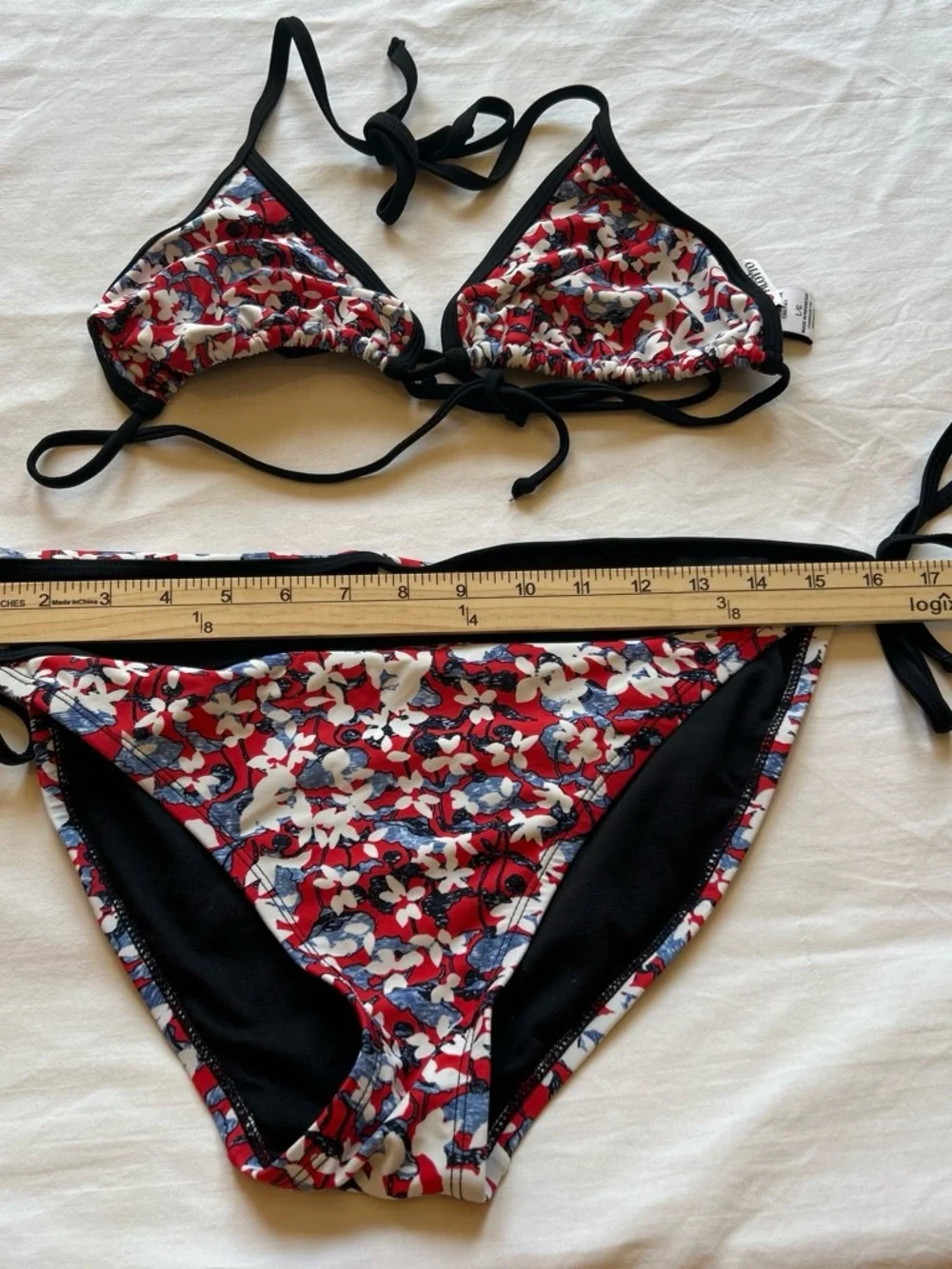 Peter Pilotto Black Bikini with Red, White and Blue Floral Accents