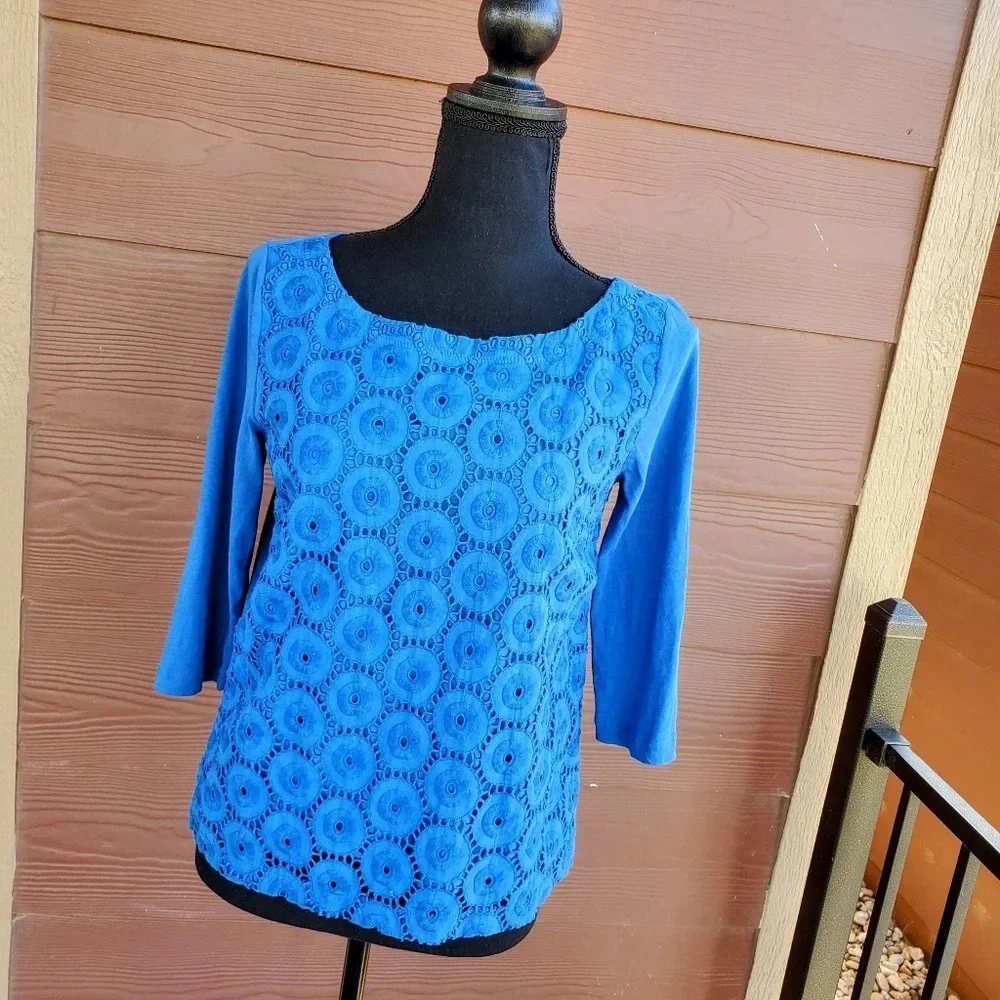 J.Crew Eyelet Lace Tie Back 3/4 Sleeve Shirt Size XS
