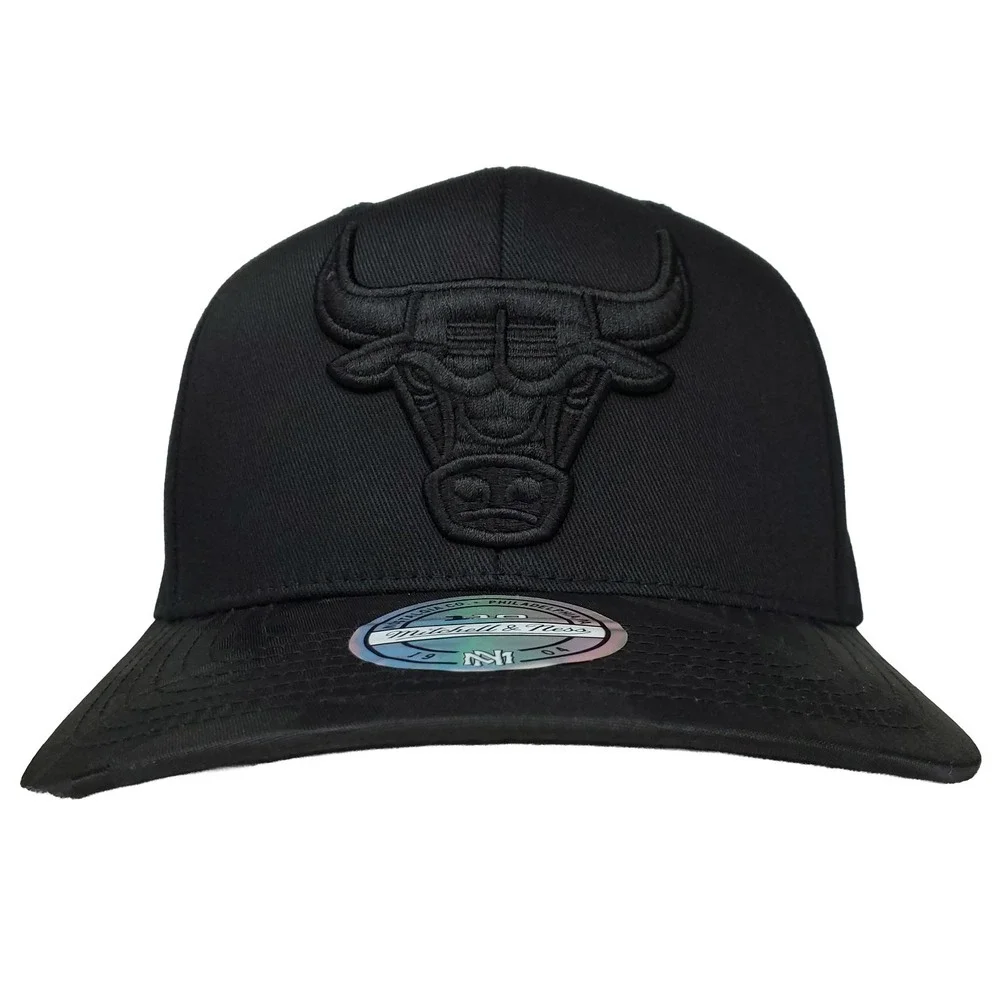 Chicago Bulls Mitchell & Ness NBA Flexfit 110 Snapback Hat Cap 3D Logo Black NWT