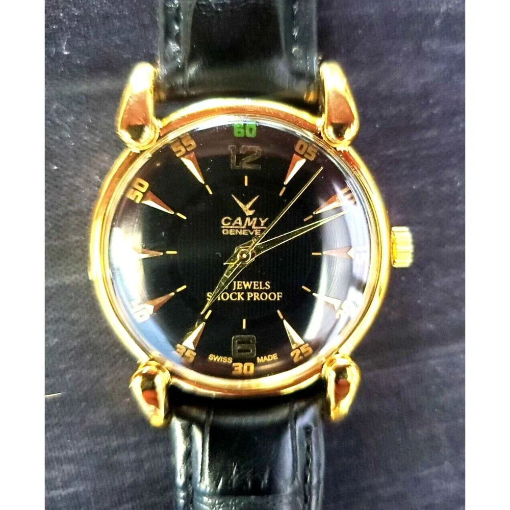 RARE Camy‎ Geneve  Mechanical Swiss Watch Restored Serviced GLD-BLK-BLK
