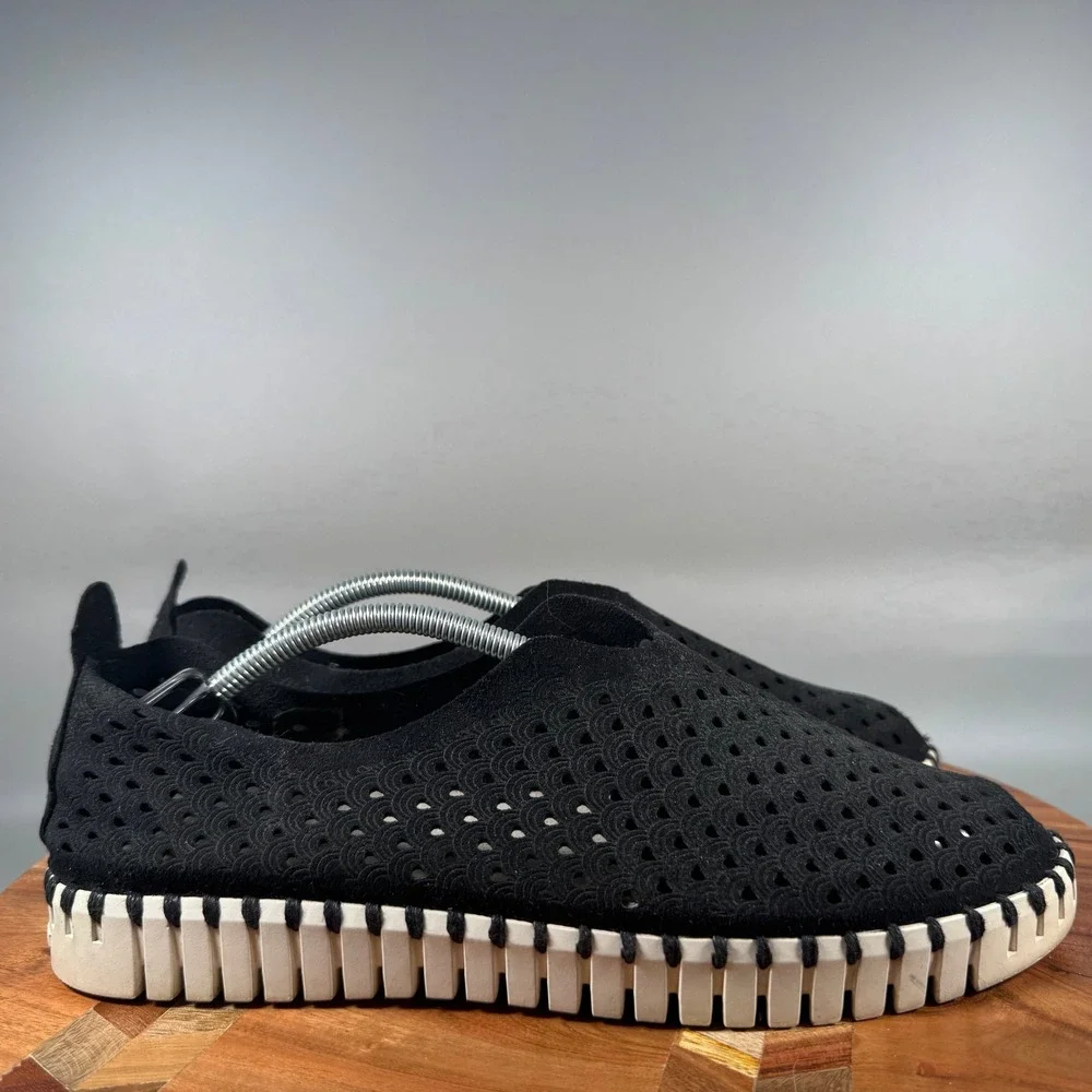 Ilse Jacobsen Tulip 139 Black Perforated Slip On Loafer Shoes Womens 40 EU
