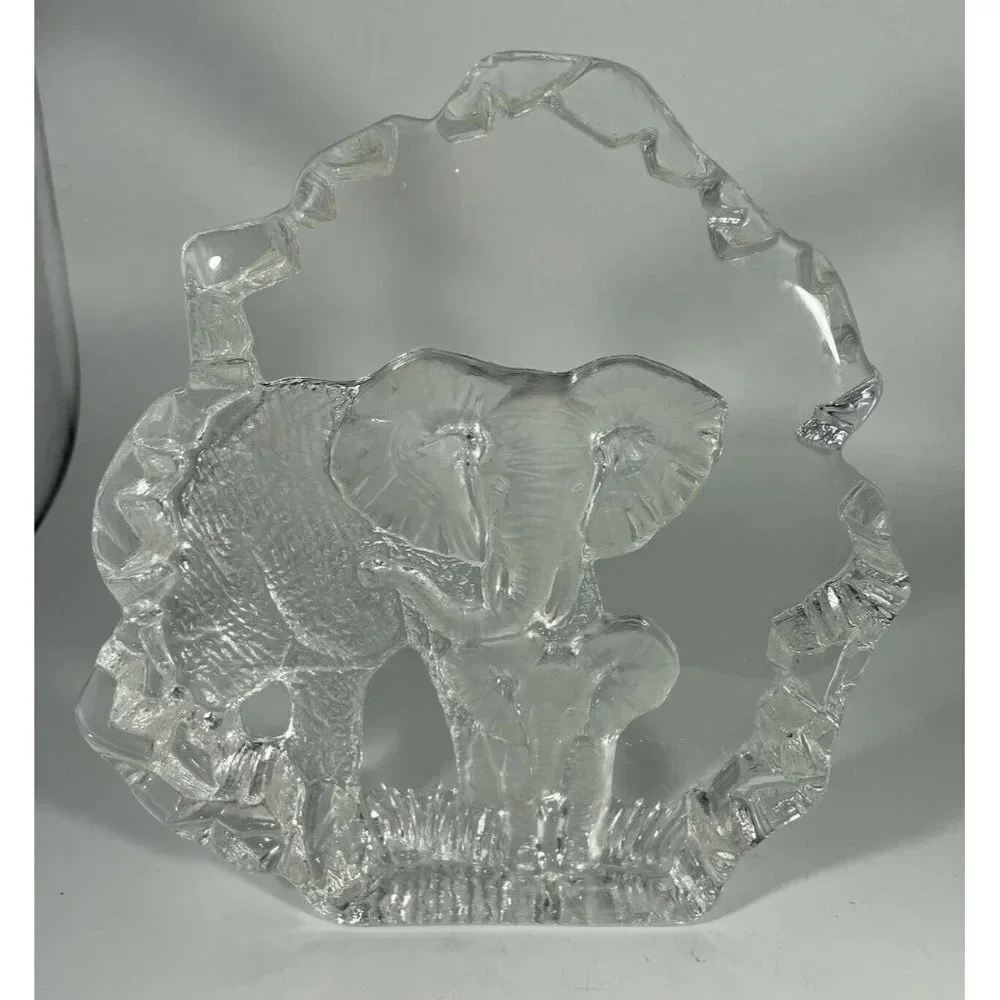 Etched Heavy‎ Glass Elephant Mama Baby Decorative Decor 7