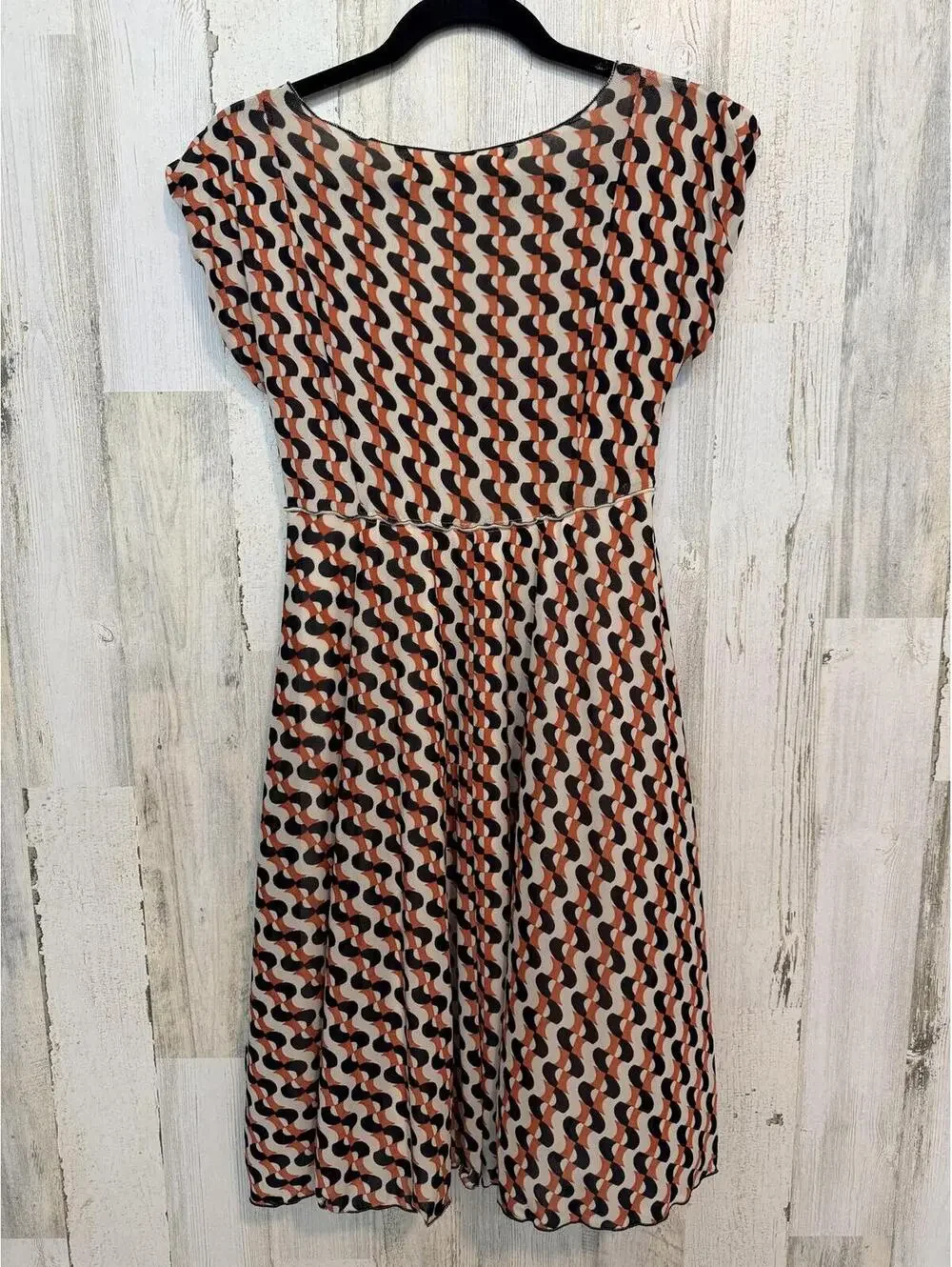 Max Studio Women's XS Dress Midi V-Neck Retro Print Empire Waist Orange Black