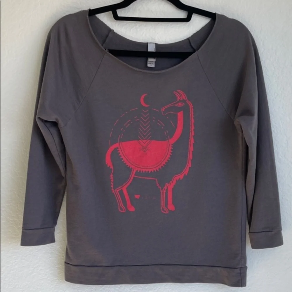 Next Level Apparel • Gray Sweatshirt with Hot Pink Llama Design • Small