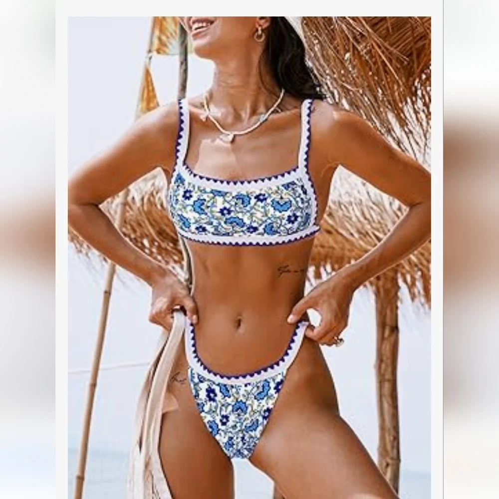 Sexy Thong Bikini Ditsy Floral Color Blue/white sz‎ S