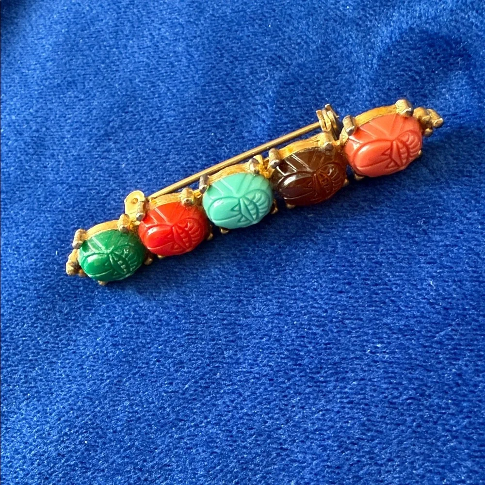 Vintage Scarab Cabochon Bar Pin - Multicolor