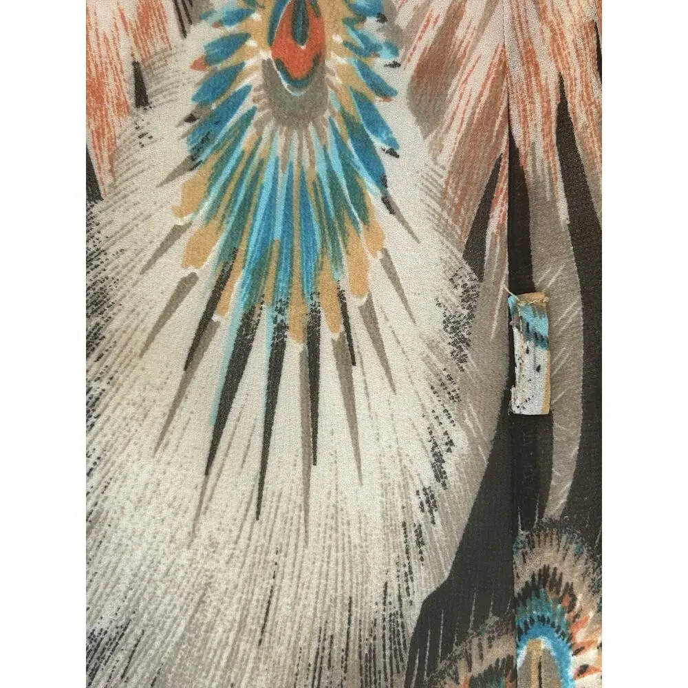 Dry Lake Naomi Long Dress Size Small Peacock Feather Print Maxi Resortwear Brown