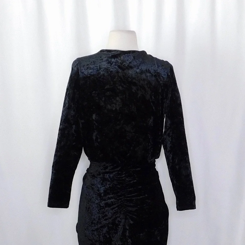 MISA Los Angeles Ophelie Black Crushed Velvet Tie Front Mini Dress Stretch Small