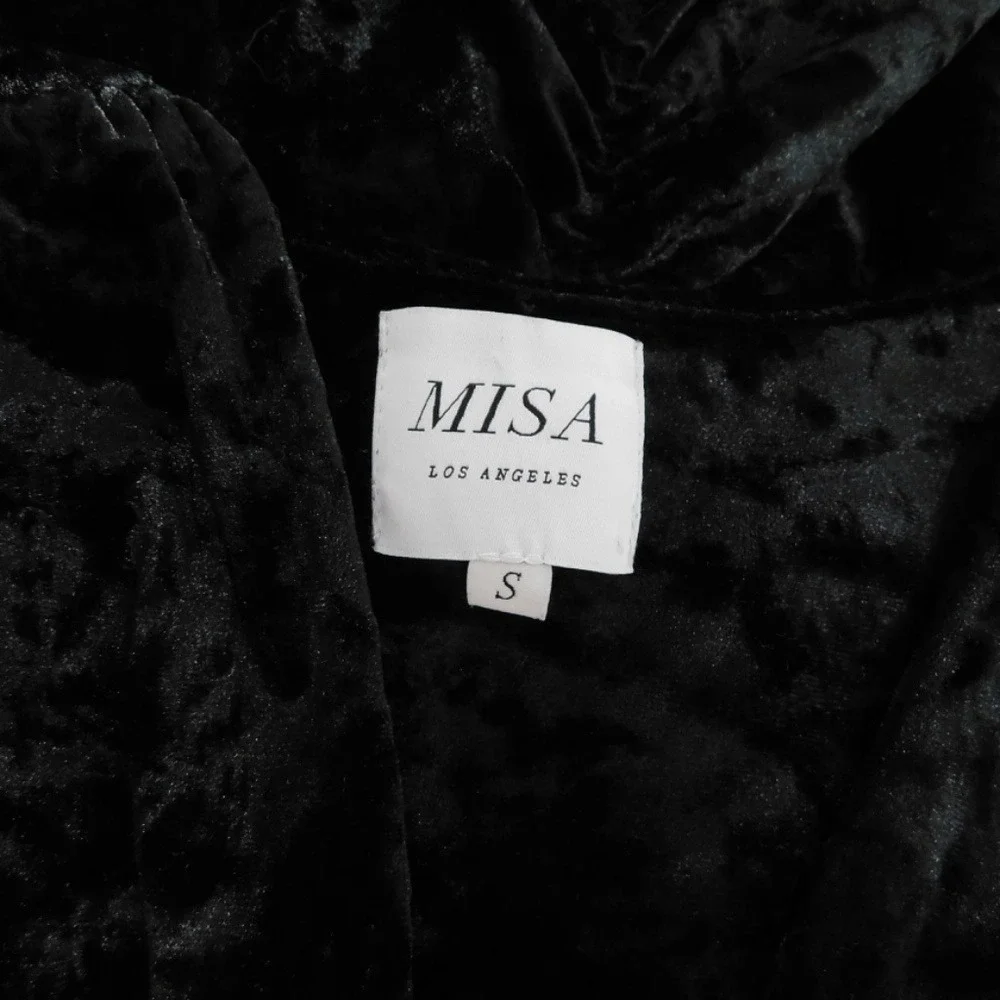 MISA Los Angeles Ophelie Black Crushed Velvet Tie Front Mini Dress Stretch Small