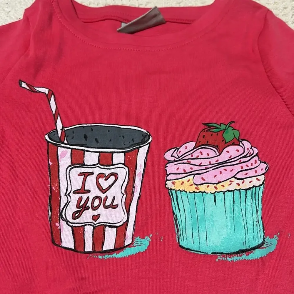 wheat Danish 5 red short sleeve t cupcake milkshake graphic euc