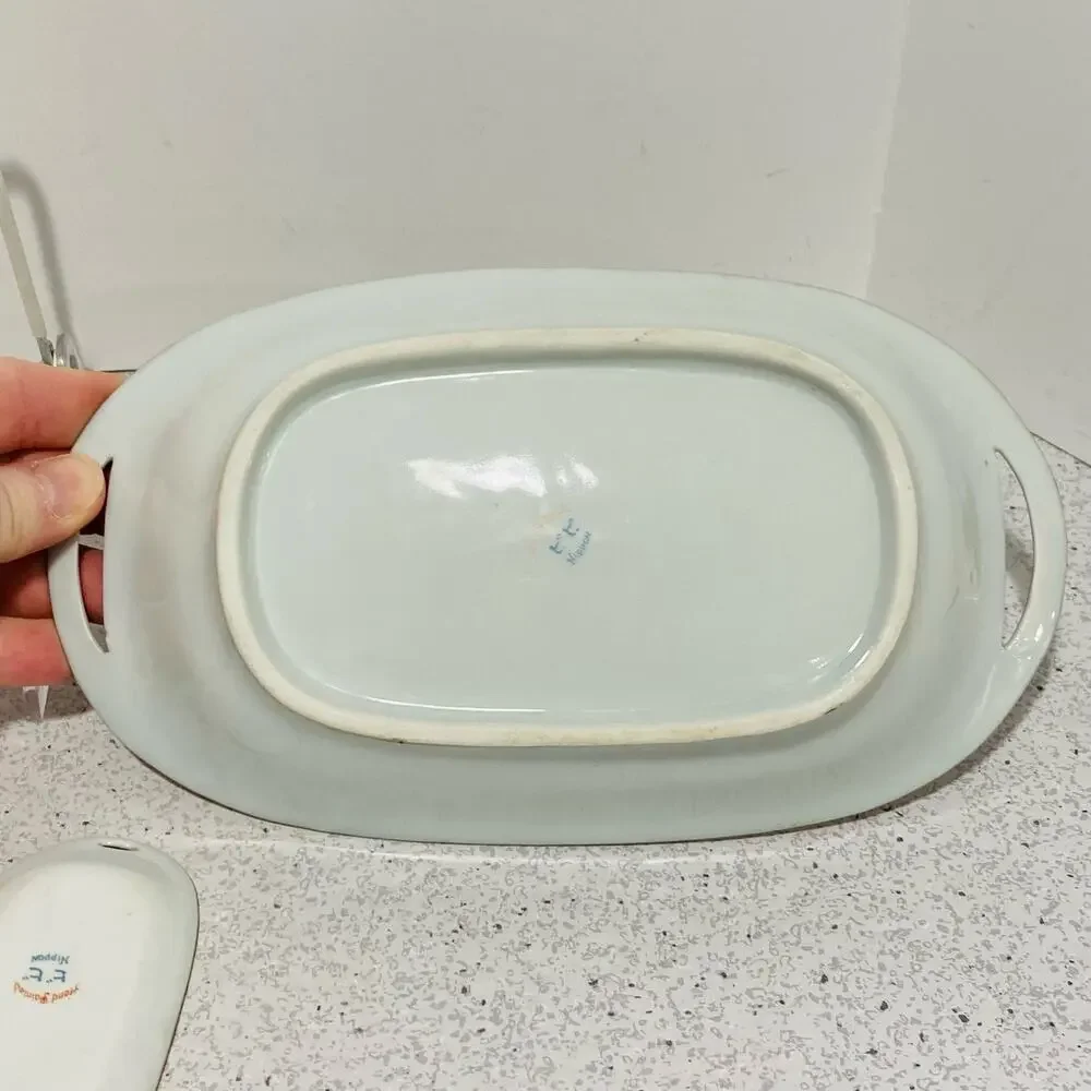 Vintage Hand Painted Nippon Porcelain Relish Tidbit Tray & 4 Salt Cellars Set