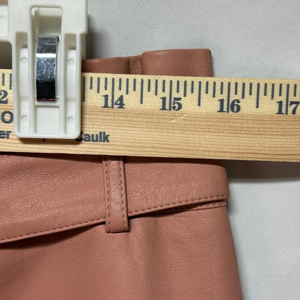 Alice Dusty Rose Faux Leather Paperbag‎ Waist Midi Skirt Belted Size Large