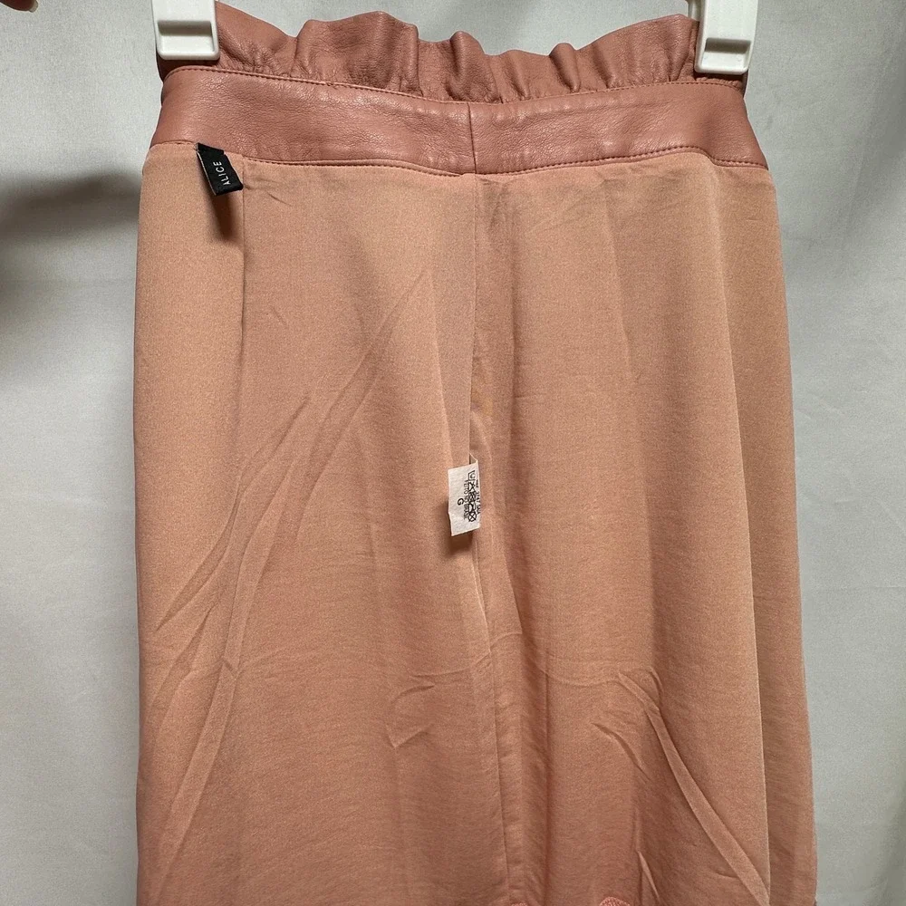 Alice Dusty Rose Faux Leather Paperbag‎ Waist Midi Skirt Belted Size Large
