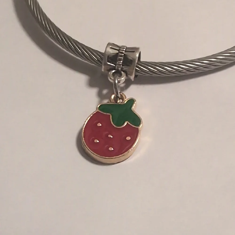 Silver Gold Green Red Enamel‎ Strawberry Charm for Pandora Style Bracelet